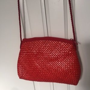 Saks Fifth Avenue Red Woven Clutch Purse